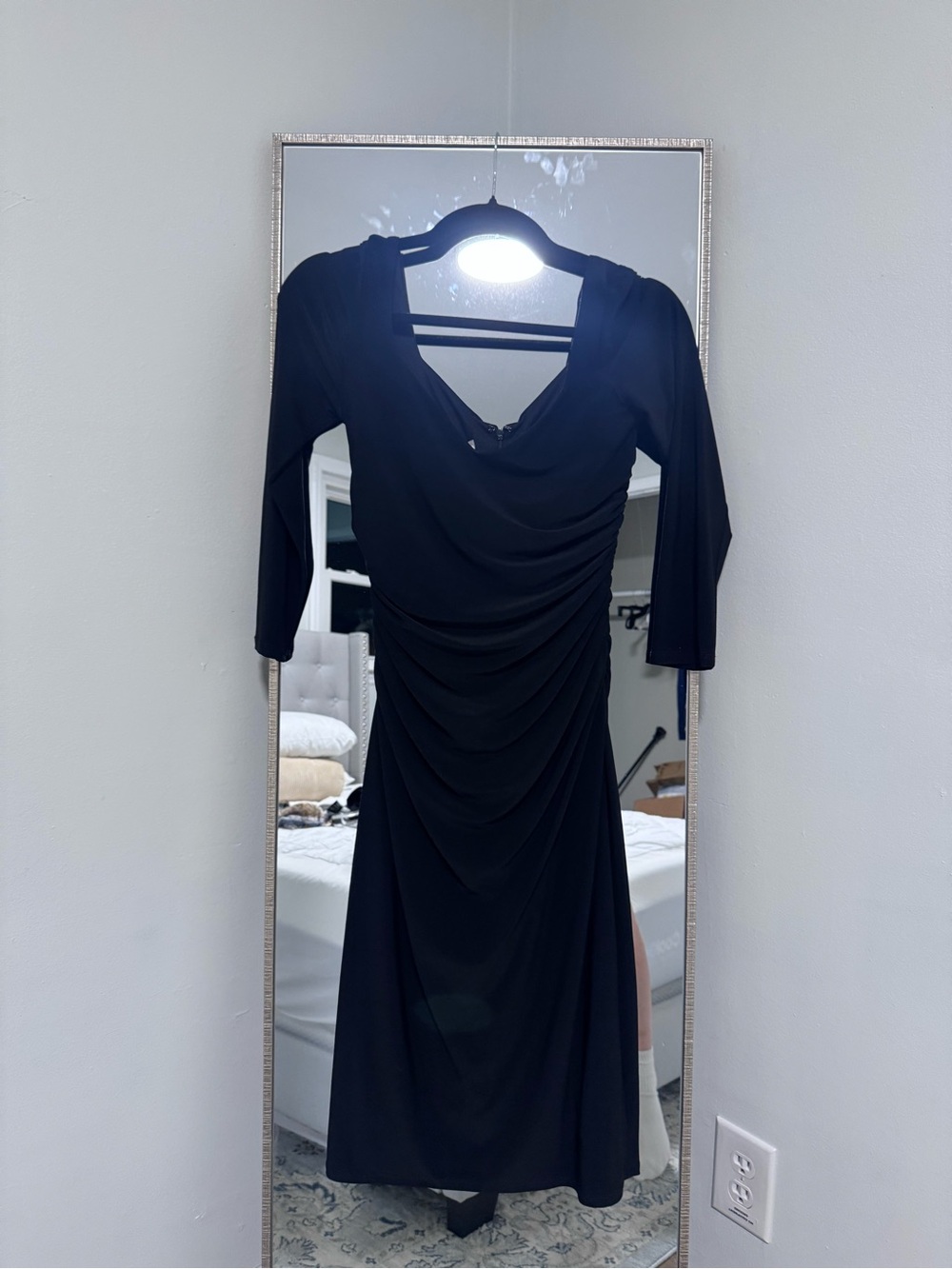 Nine West Black Long Sleeve Ruched Midi Dress